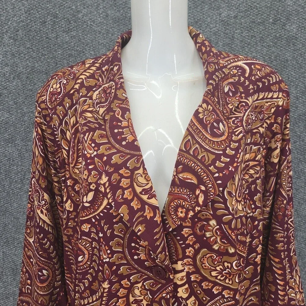 Joan Rivers Paisley Jersey Knit 3/4 Sleeves Blazer w Pockets 3X Plus Size Jacket